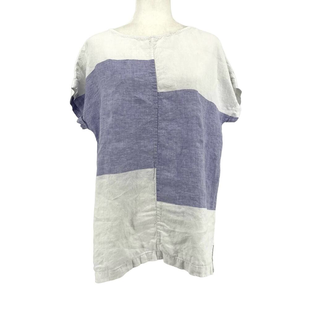 J. Jill Pure‎ Linen Blue White Colorblock oversized tunic top (M)